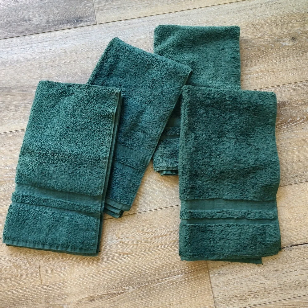 Ralph Lauren Home Vintage Green Hand Towels Egyptian Cotton Set Of Four